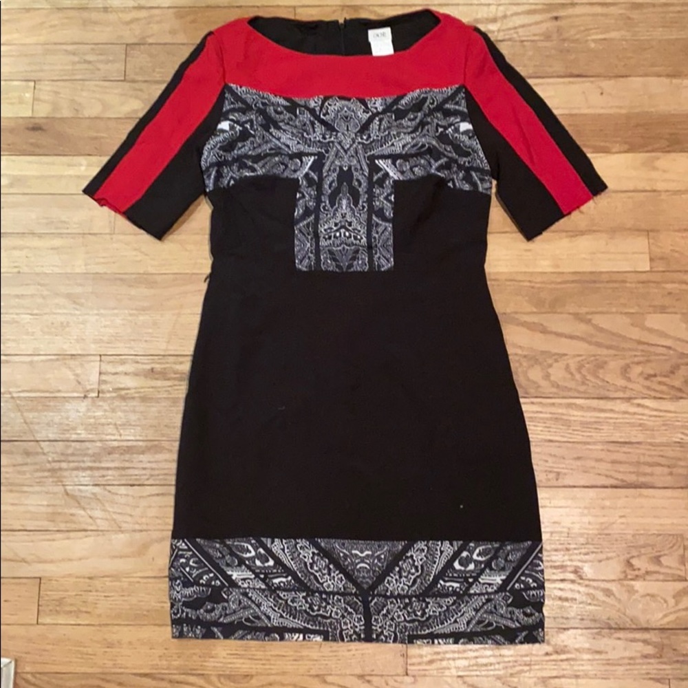 Blocked print solid dress 1/2 sleeve back zipper